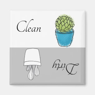 Dirty Clean Dishwaser Magnet Succulent Plant