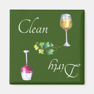 Dirty Clean Dishwasmachine Magnet Wine Red White