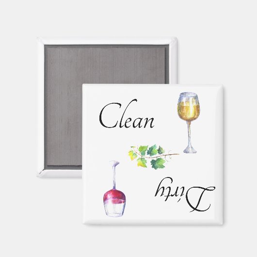 Dirty Clean Dishwasmachine Magnet Wine Red White (Voorkant / Achterkant)