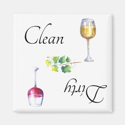Dirty Clean Dishwasmachine Magnet Wine Red White (Voorkant)