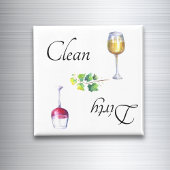Dirty Clean Dishwasmachine Magnet Wine Red White
