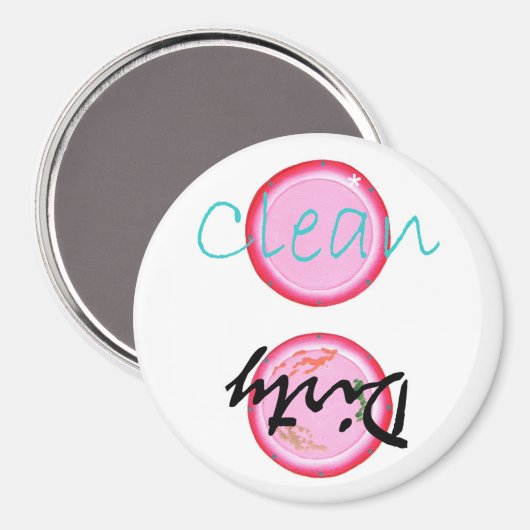 Dirty Clean Vaatwasmachinemagneten, roze borden Magneet (Voorkant / Achterkant)