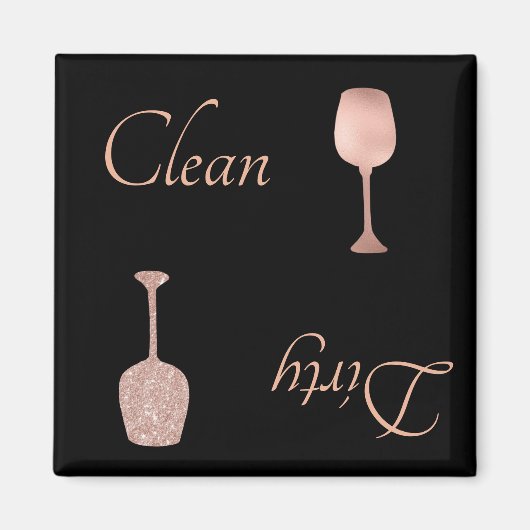Dirty Clean Vaatwasser Roos Goudfolie Glitter Magneet (Voorkant)