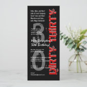 DIRTY DERTIG Verjaardagsfeestje Zwart Wit Rood Tal Kaart (Staand voorkant)