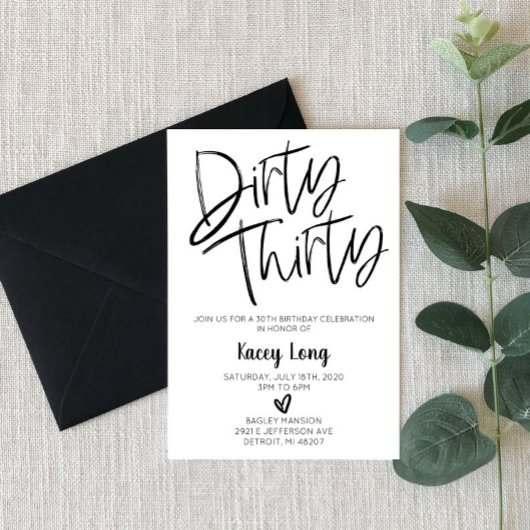Dirty Derty 30th Birthday Invitation Kaart