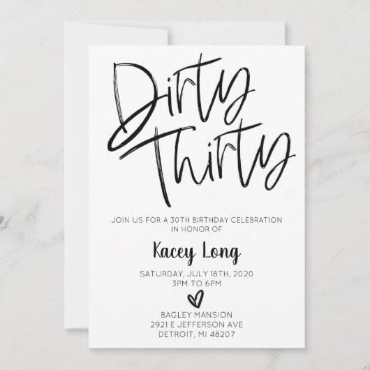 Dirty Derty 30th Birthday Invitation Kaart (Voorkant)