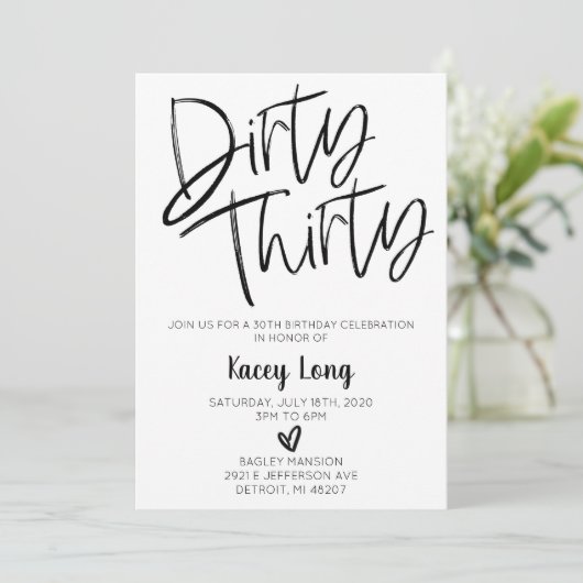 Dirty Derty 30th Birthday Invitation Kaart (Staand voorkant)