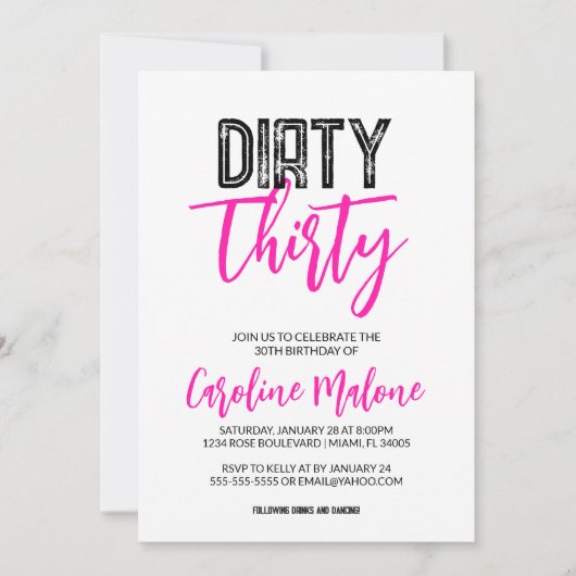 Dirty Derty 30th Birthday Invitation Kaart (Voorkant)