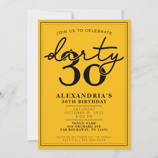 Dirty Derty - 30th Birthday Party Invitation Kaart (Voorkant)