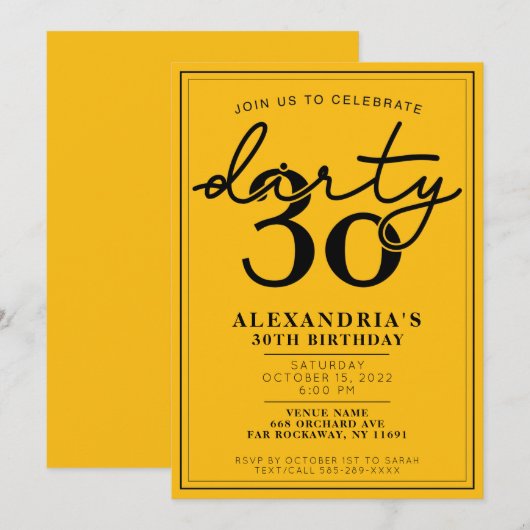 Dirty Derty - 30th Birthday Party Invitation Kaart (Voorkant / Achterkant)