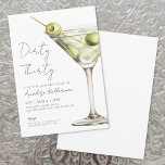 Dirty Derty 30th Birthday Party Kaart<br><div class="desc">Dirty Thirty - of elke mijlpaal die het vieren waard is - met deze chique feestuitnodiging met martini-thema. Bovenaan staat de uitdrukking "Dirty Thirty" geschreven in een stijlvol handgeschreven script, maar je kunt het gemakkelijk aanpassen aan elke verjaardag. Een waterverf groen martiniglas met olijven zit aan de rechterkant, waardoor de...</div>