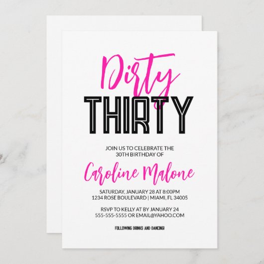 Dirty Derty Birthday Uitnodiging (Voorkant / Achterkant)