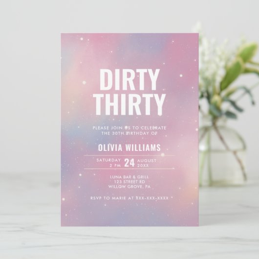 Dirty Derty Pink Galaxy Birthday Uitnodiging (Staand voorkant)