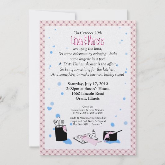 'Dirty Dishes' Bridal Shower Invitation (Lingerie) Kaart (Voorkant)