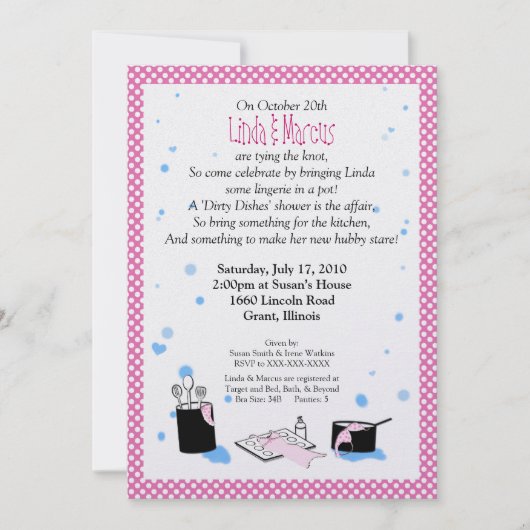 'Dirty Dishes' Bridal Shower Invitation (Lingerie) Kaart (Voorkant)