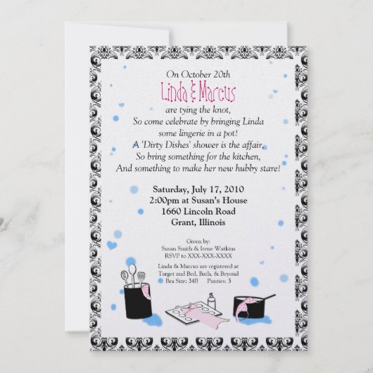'Dirty Dishes' Bridal Shower Invitation (Lingerie) Kaart (Voorkant)