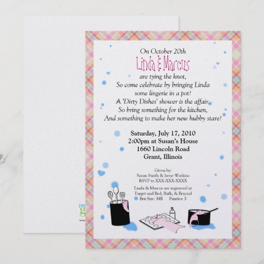 'Dirty Dishes' Bridal Shower Uitnodiging (Voorkant / Achterkant)