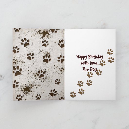 Dirty Dog Pawprint Birthday Kaart (Binnen)