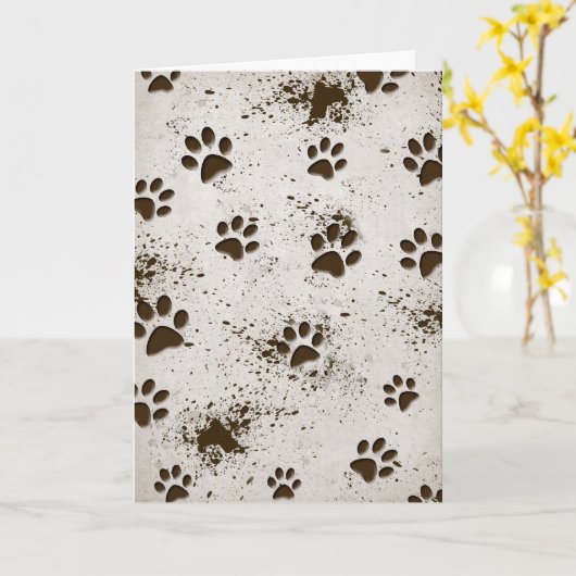 Dirty Dog Pawprint Birthday Kaart (Gele Bloem)