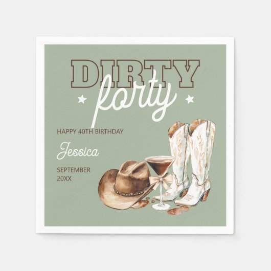 Dirty Forty Rodeo Sage Green 40ste verjaardagsfees Servet (Voorkant)