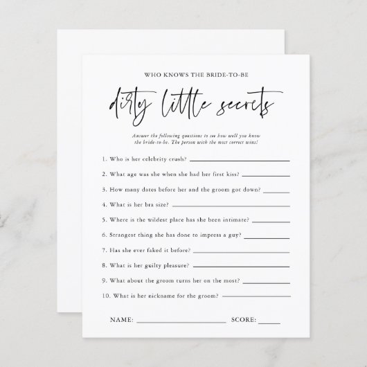 Dirty Little Secrets | Bachelorette Party Game (Voorkant / Achterkant)