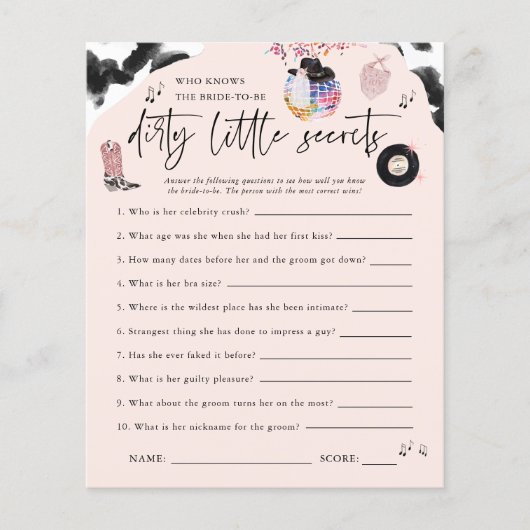 Dirty Little Secrets | Disco Cowgirl Bruidsfeest (Voorkant)