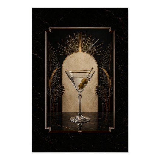 Dirty Martini Art Deco Poster | Printbare Thuisbar (Voorkant)