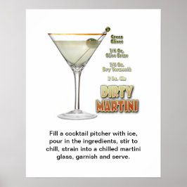 Dirty Martini Cocktail Recipe Art 16"x20" Poster