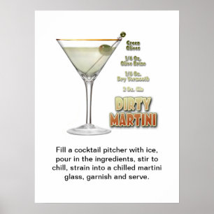 Dirty Martini Cocktail Recipe Art 18"x24" Poster