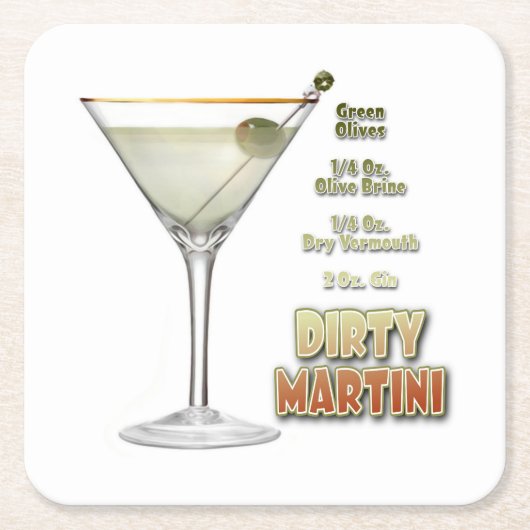 Dirty Martini Cocktail Recipe Art Paper Onderzette Kartonnen Onderzetters (Voorkant)