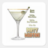 Dirty Martini Cocktail Recipe Art Vierkante Sticker (Voorkant)