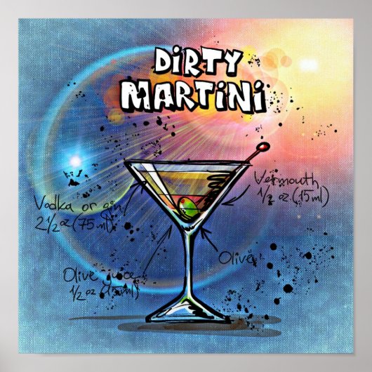 Dirty Martini Cocktail Recipe Poster (Voorkant)