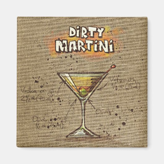 Dirty Martini Recipe Bar Burlap Magneet (Voorkant)