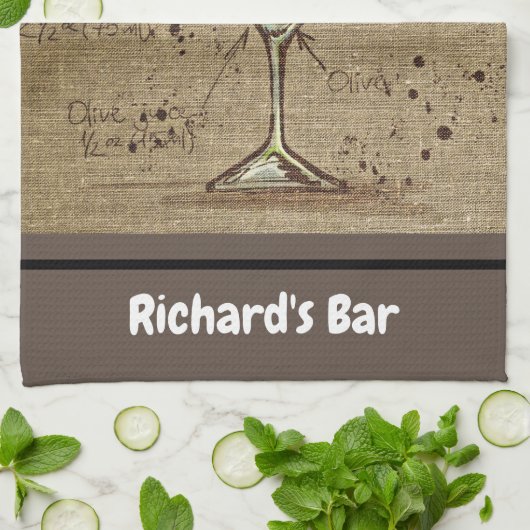 Dirty Martini Recipe Gepersonaliseerde Bar Burlap Theedoek (Gevouwen)