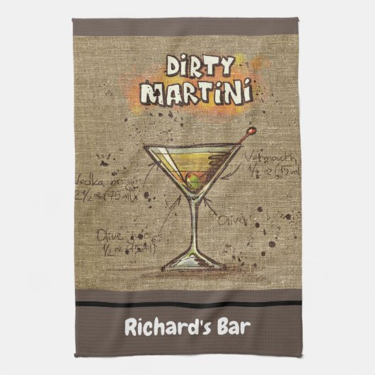 Dirty Martini Recipe Gepersonaliseerde Bar Burlap Theedoek (Verticaal)