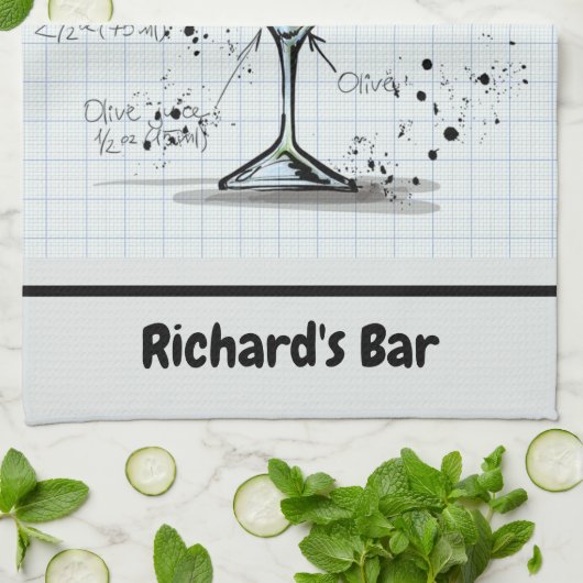 Dirty Martini Recipe Personalized Bar Drawing Theedoek (Gevouwen)