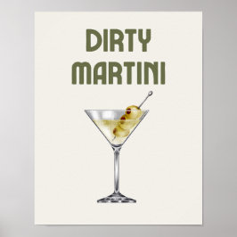 Dirty Martini Retro Sage Green Cocktail Poster