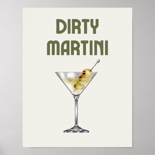 Dirty Martini Retro Sage Green Cocktail Poster (Voorkant)