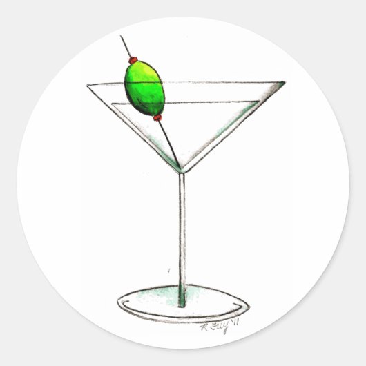 Dirty Martini w/ Olive Cocktail Glass Mixed Drink Ronde Sticker (Voorkant)