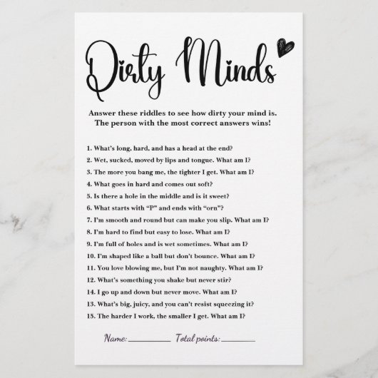 Dirty Minds Vrijgezellenfeest Game Humor Funny Adu (Voorkant)