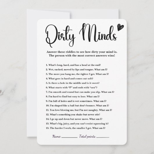 Dirty Minds Vrijgezellenfeest Game Humor Funny Adu Kaart (Voorkant)