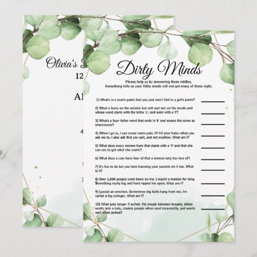 Dirty Minds Vrijgezellenfeest Game Kaarten (Voorkant / Achterkant)