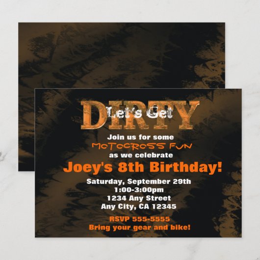 Dirty Mud Run Race Motorcross Racing Uitnodiging (Voorkant / Achterkant)