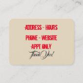 Dirty Red's Limo Service Visitekaartje (Achterkant)