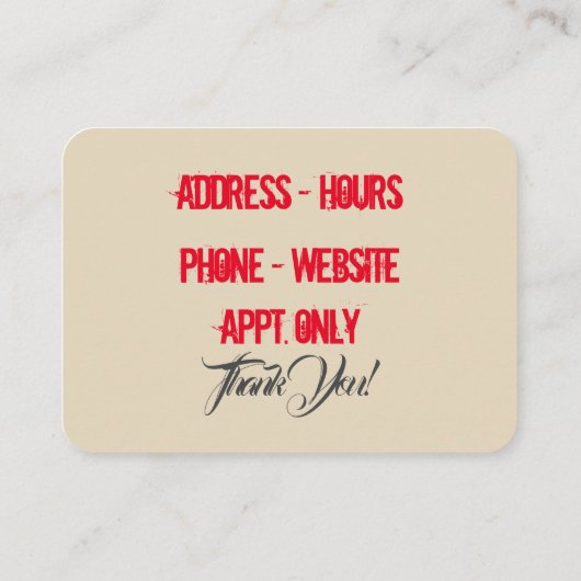 Dirty Red's Limo Service Visitekaartje (Achterkant)