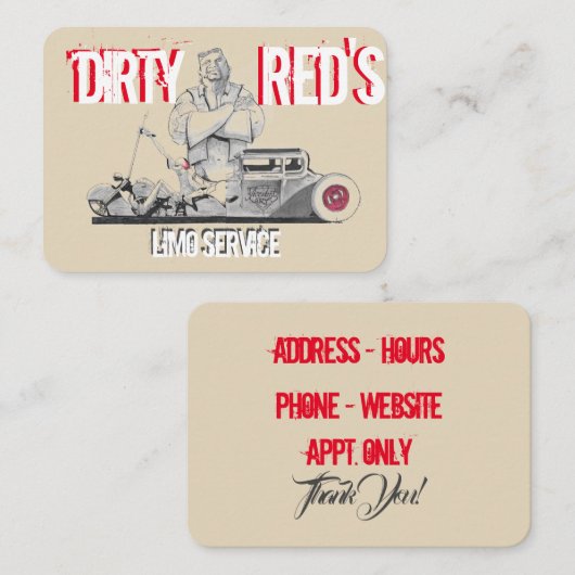 Dirty Red's Limo Service Visitekaartje (Voorkant / Achterkant)