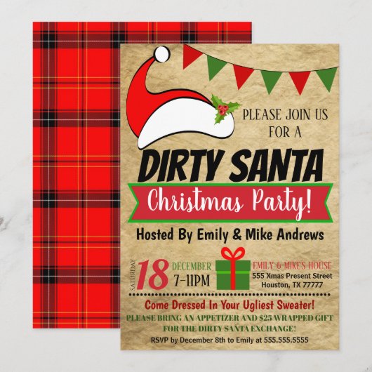 Dirty Santa Exchange Party-uitnodiging Kaart (Voorkant / Achterkant)