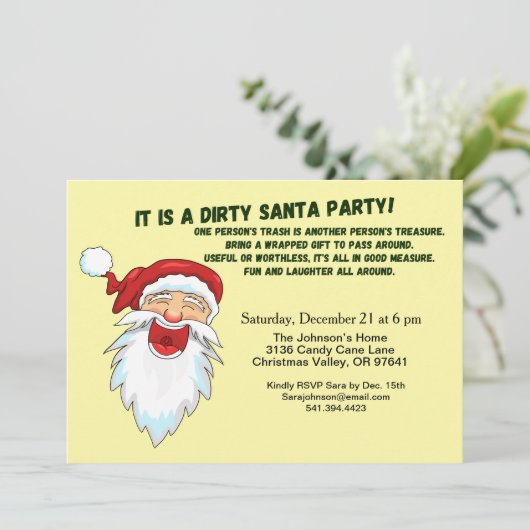 Dirty Santa Gift Exchange met Santa Pattern Kaart (Staand voorkant)