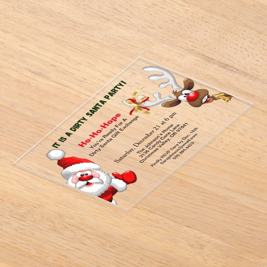 Dirty Santa Gift Exchange Santa & Rudolph Deer Acryl Uitnodigingen (Laagn)