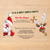Dirty Santa Gift Exchange Santa & Rudolph Deer Acryl Uitnodigingen (Voorkant)